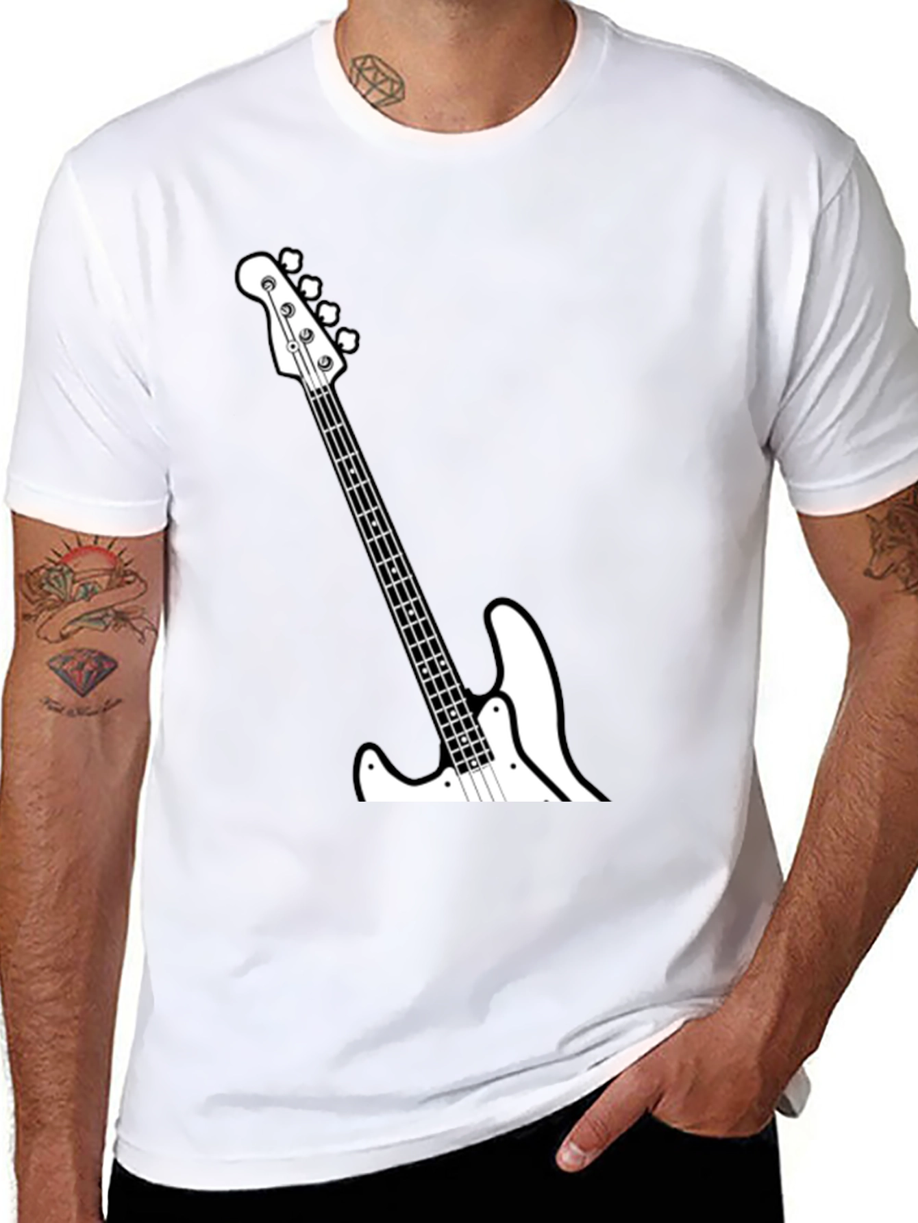 Cool Bass Guitar Graphic Tee - Black