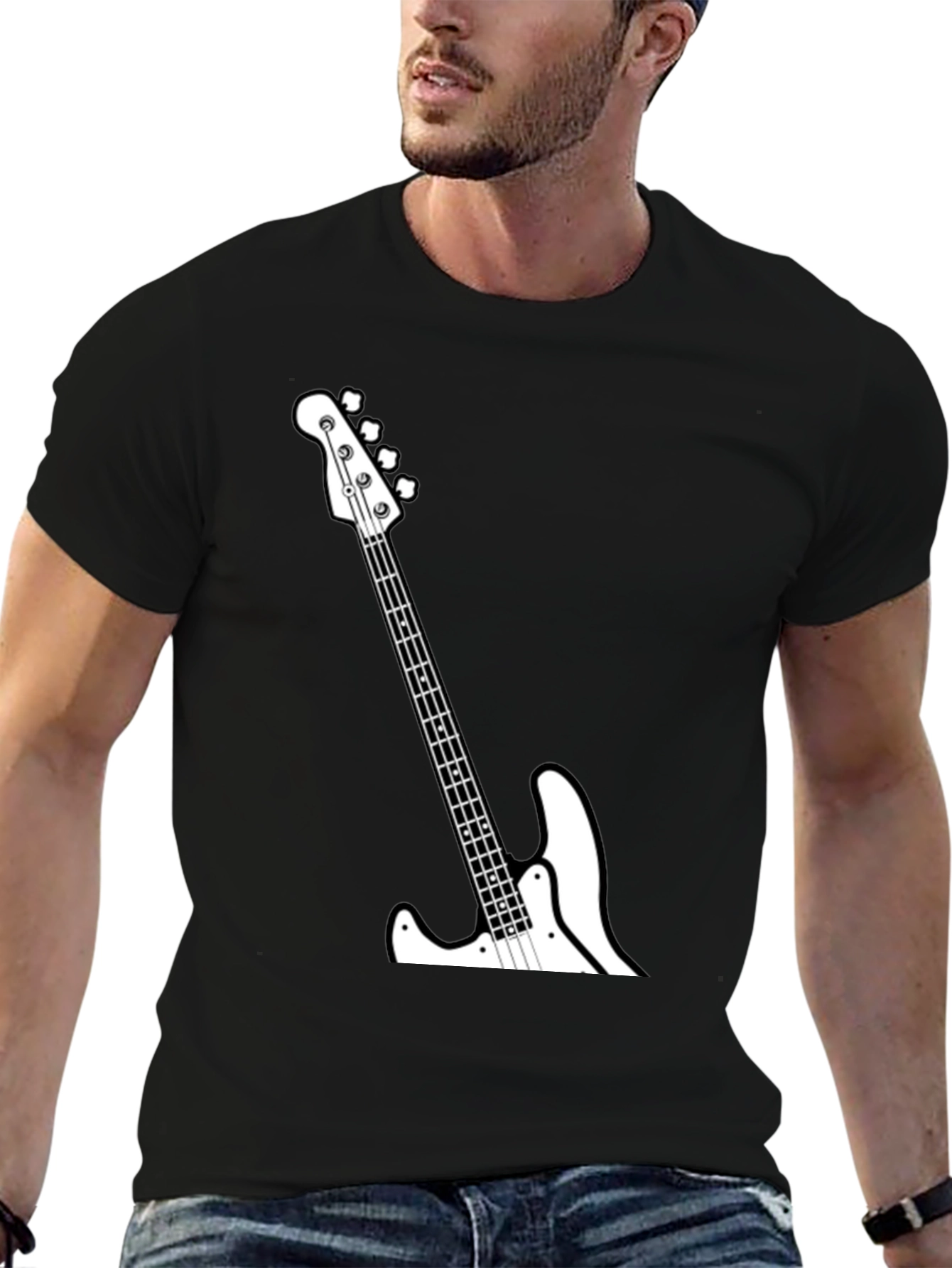 Cool Bass Guitar Graphic Tee - Black