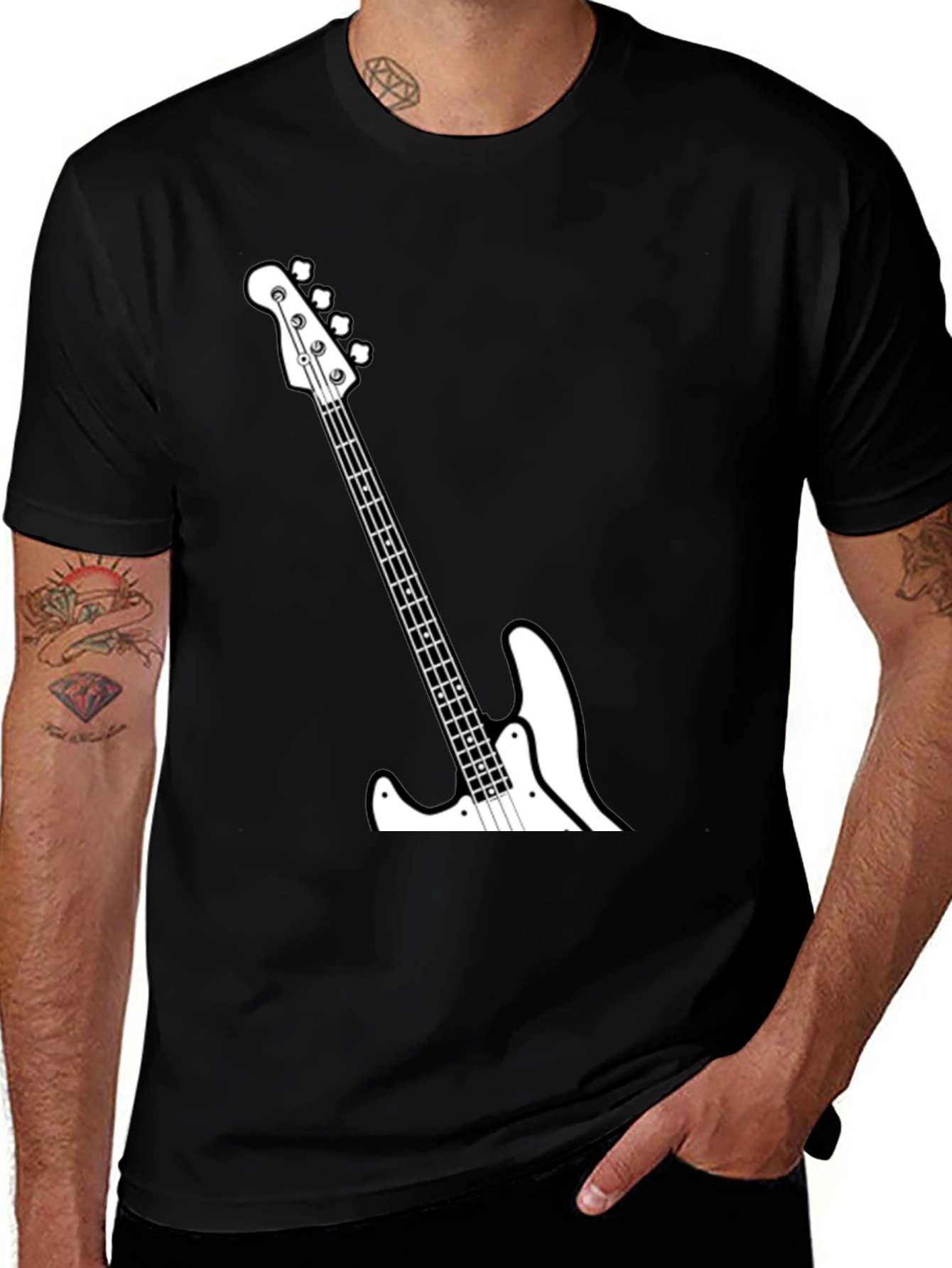 Cool Bass Guitar Graphic Tee - Black
