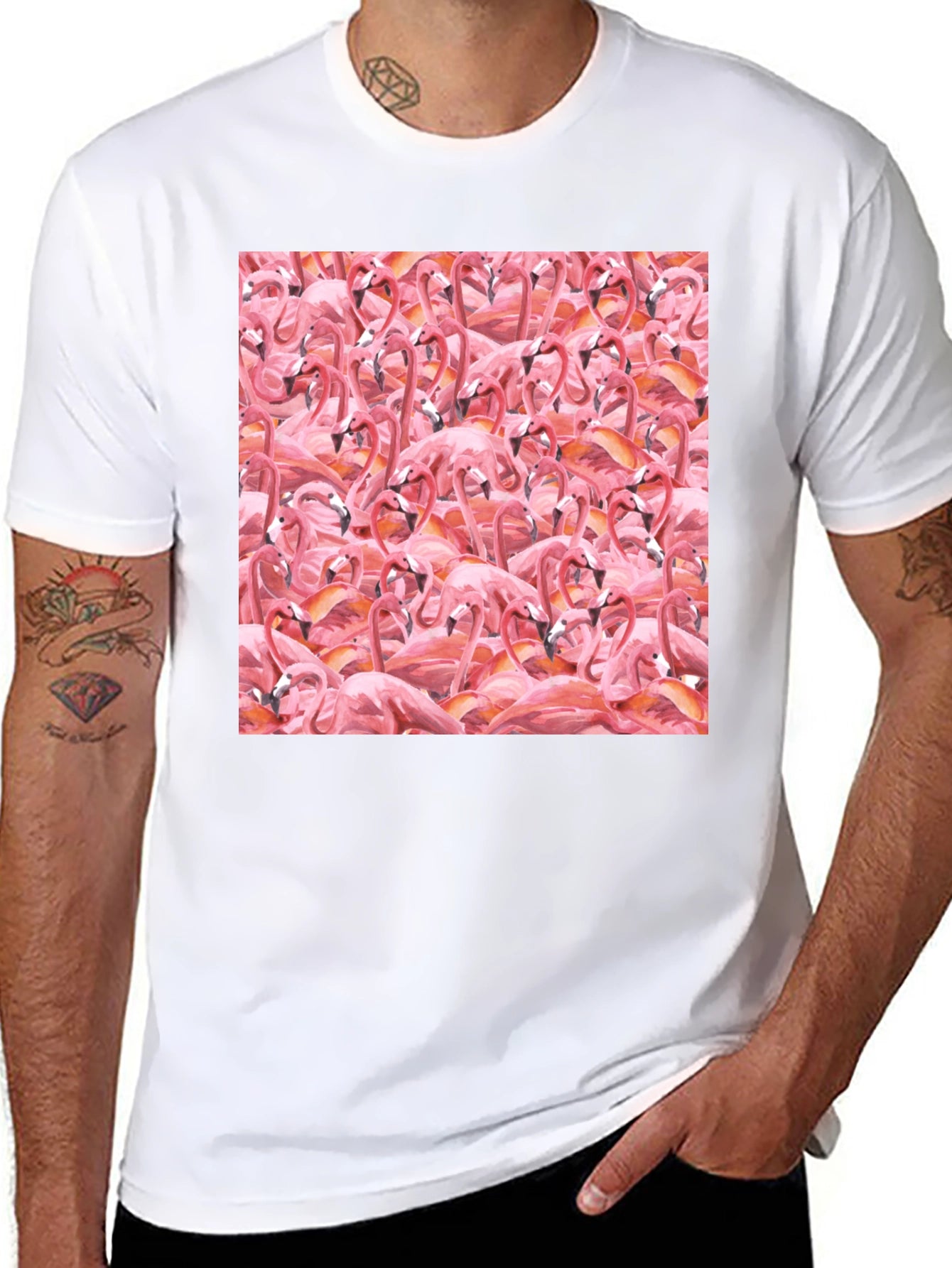 Flamingo Frenzy Tee - All-Over Print Graphic T-Shirt