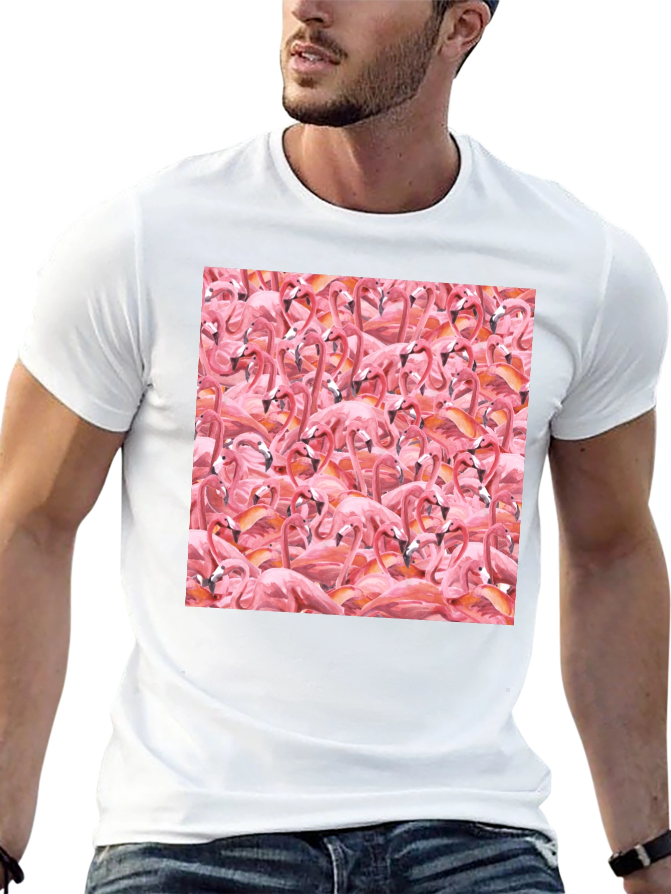 Flamingo Frenzy Tee - All-Over Print Graphic T-Shirt