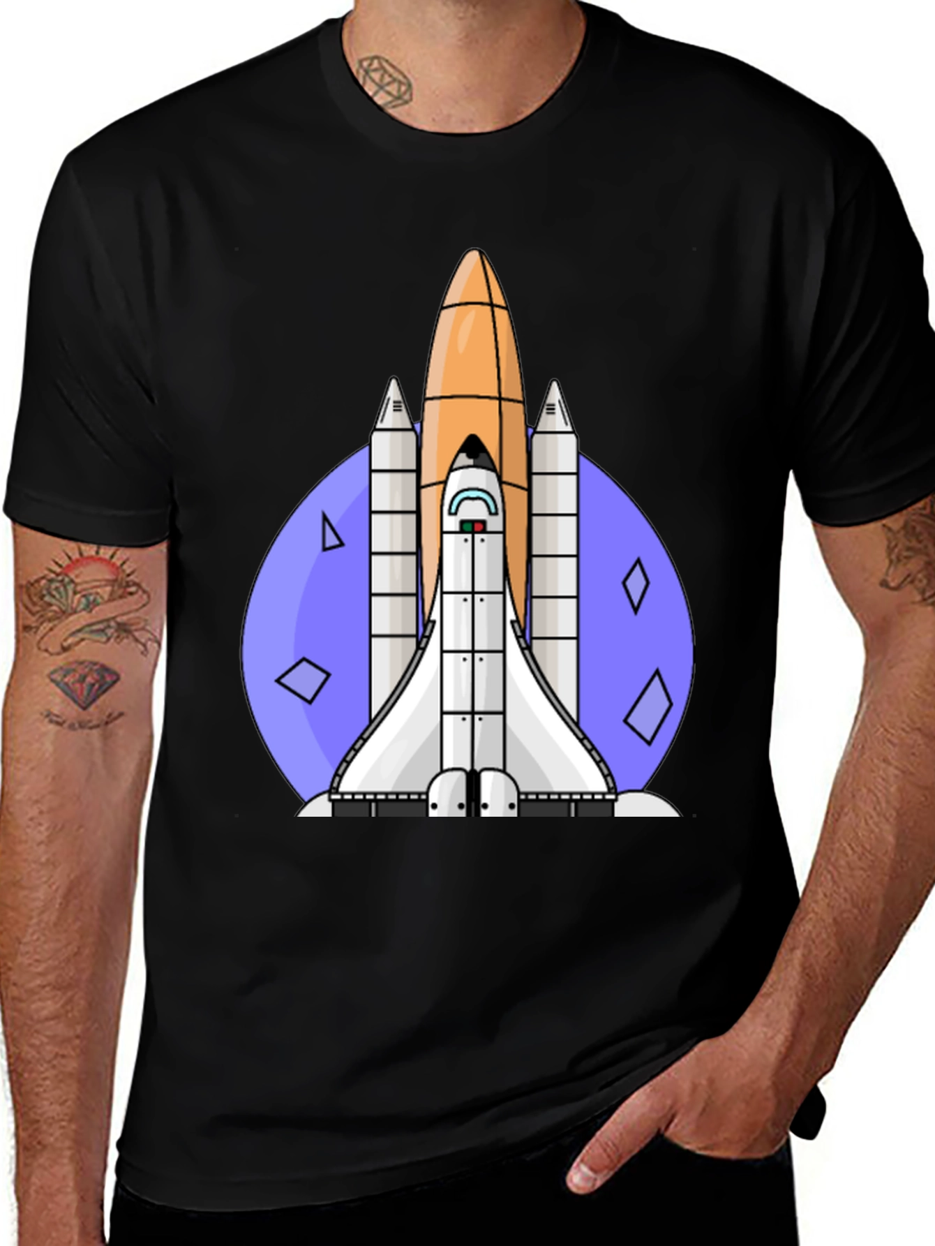 Retro Space Shuttle Graphic Tee - Black Cotton Blend