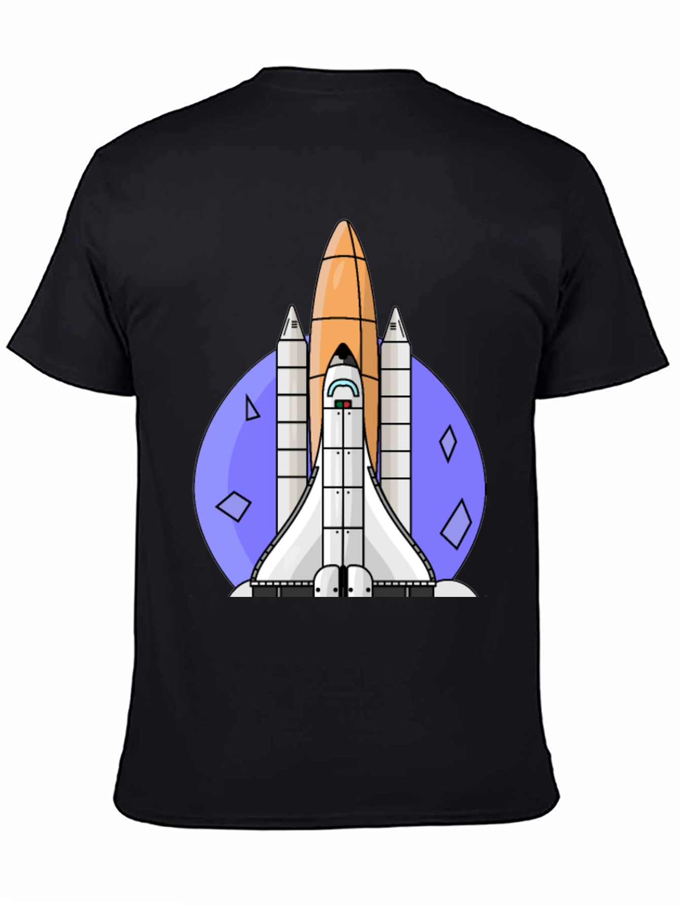 Retro Space Shuttle Graphic Tee - Black Cotton Blend