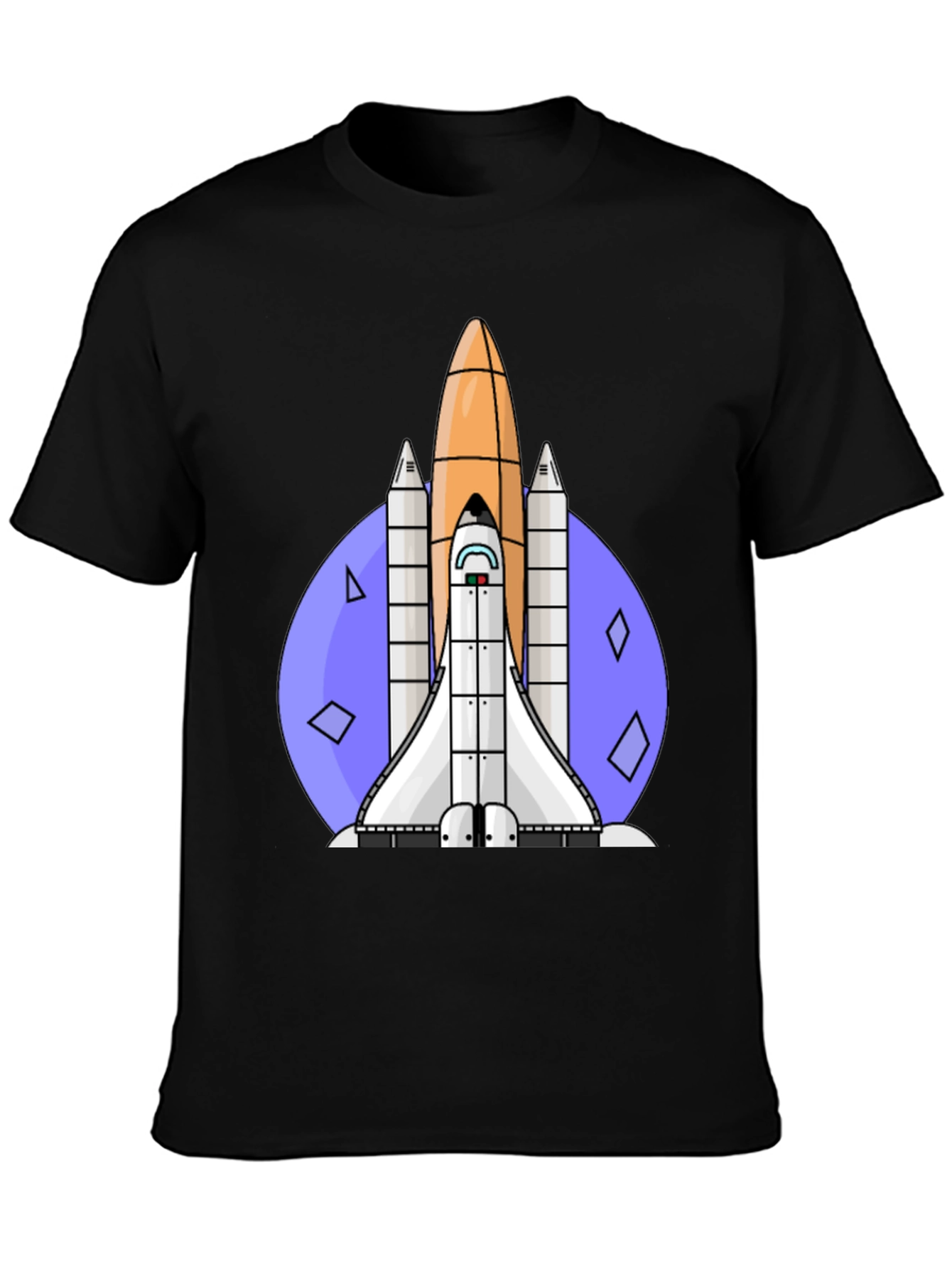 Retro Space Shuttle Graphic Tee - Black Cotton Blend