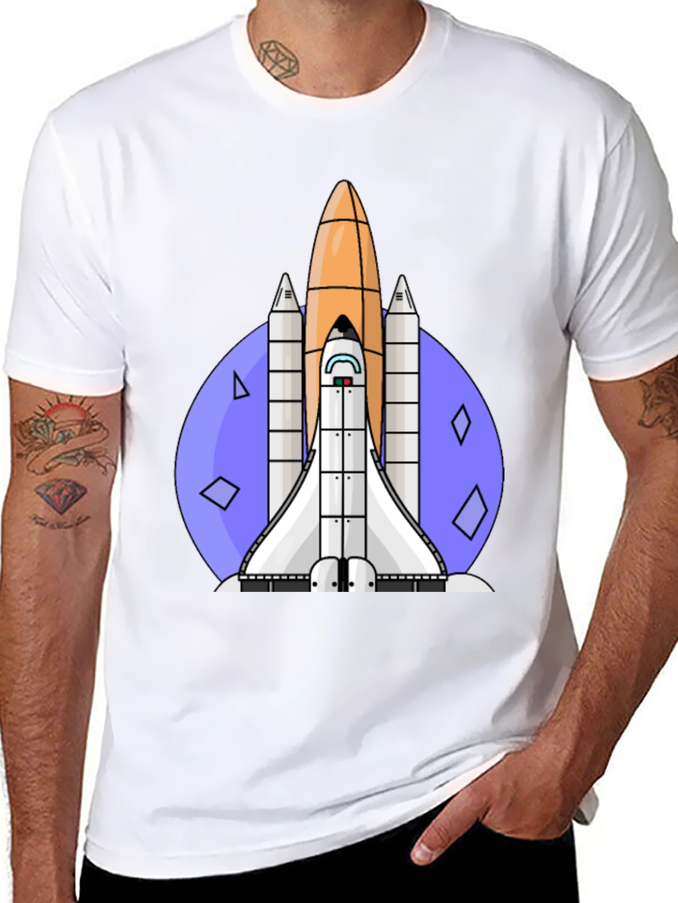 Retro Space Shuttle Graphic Tee - Black Cotton Blend