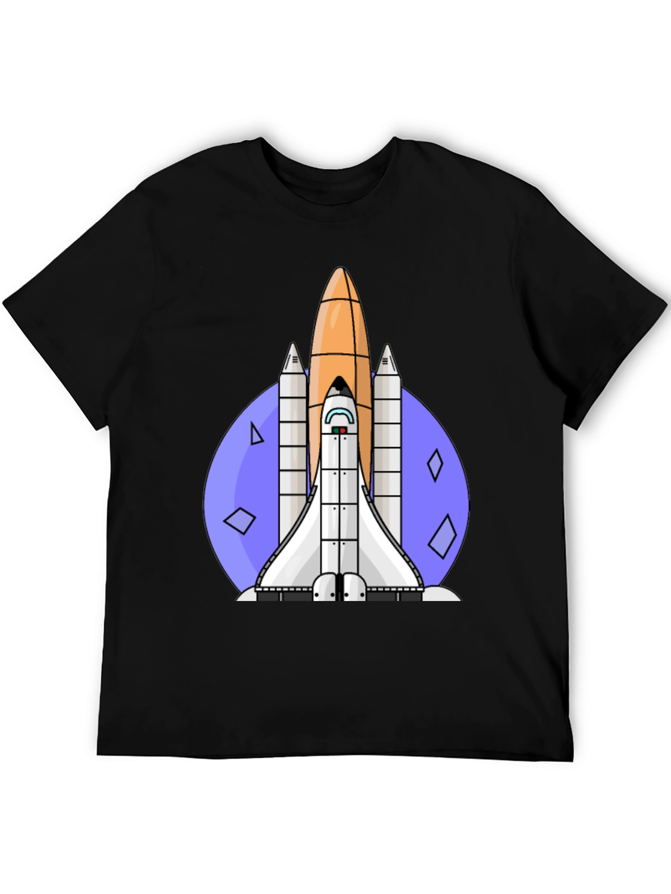 Retro Space Shuttle Graphic Tee - Black Cotton Blend