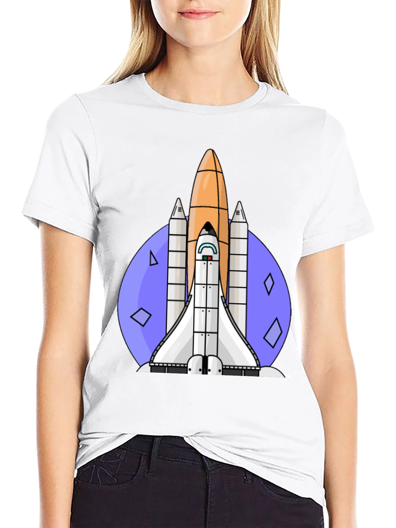 Retro Space Shuttle Graphic Tee - Black Cotton Blend