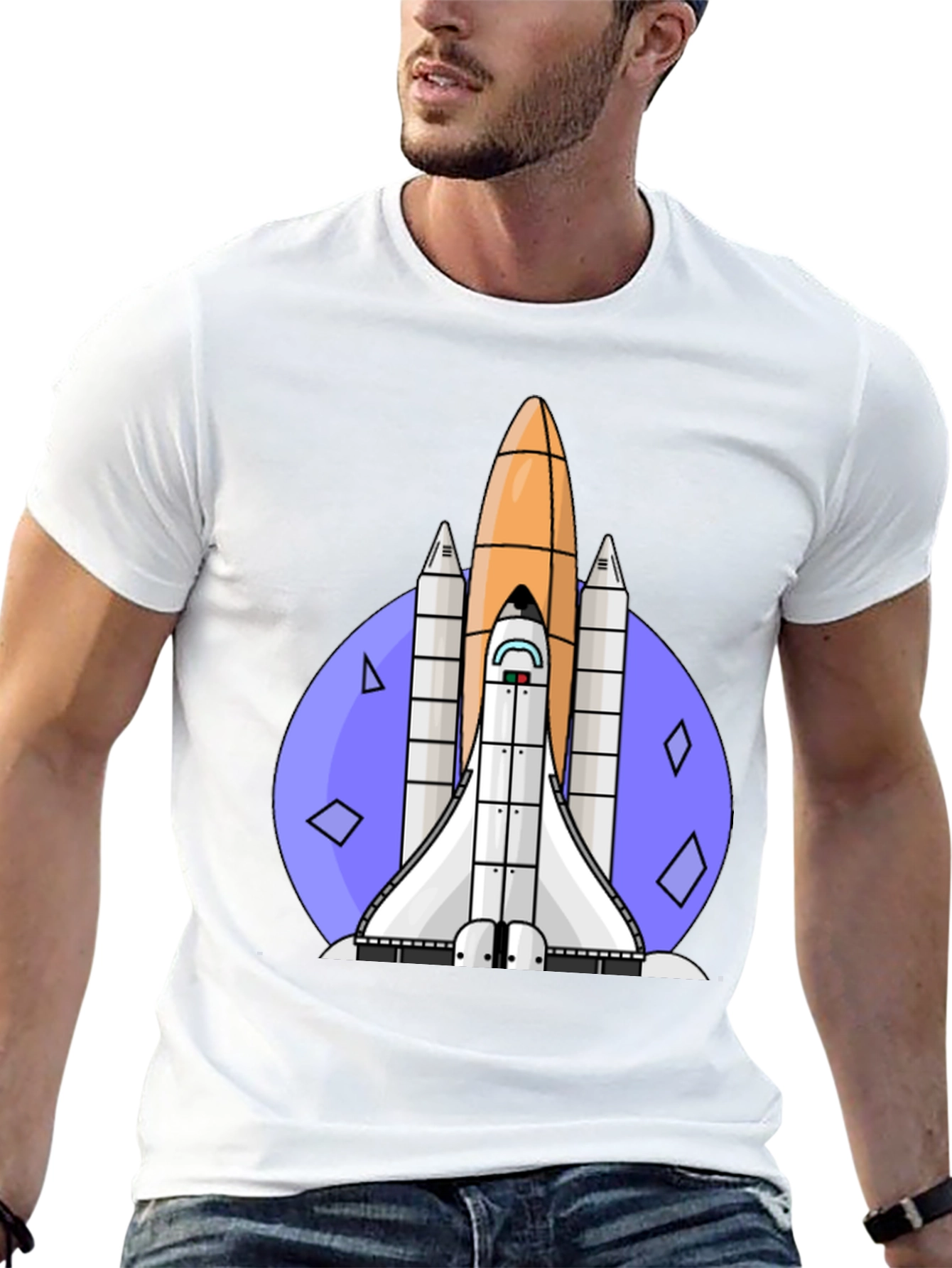 Retro Space Shuttle Graphic Tee - Black Cotton Blend