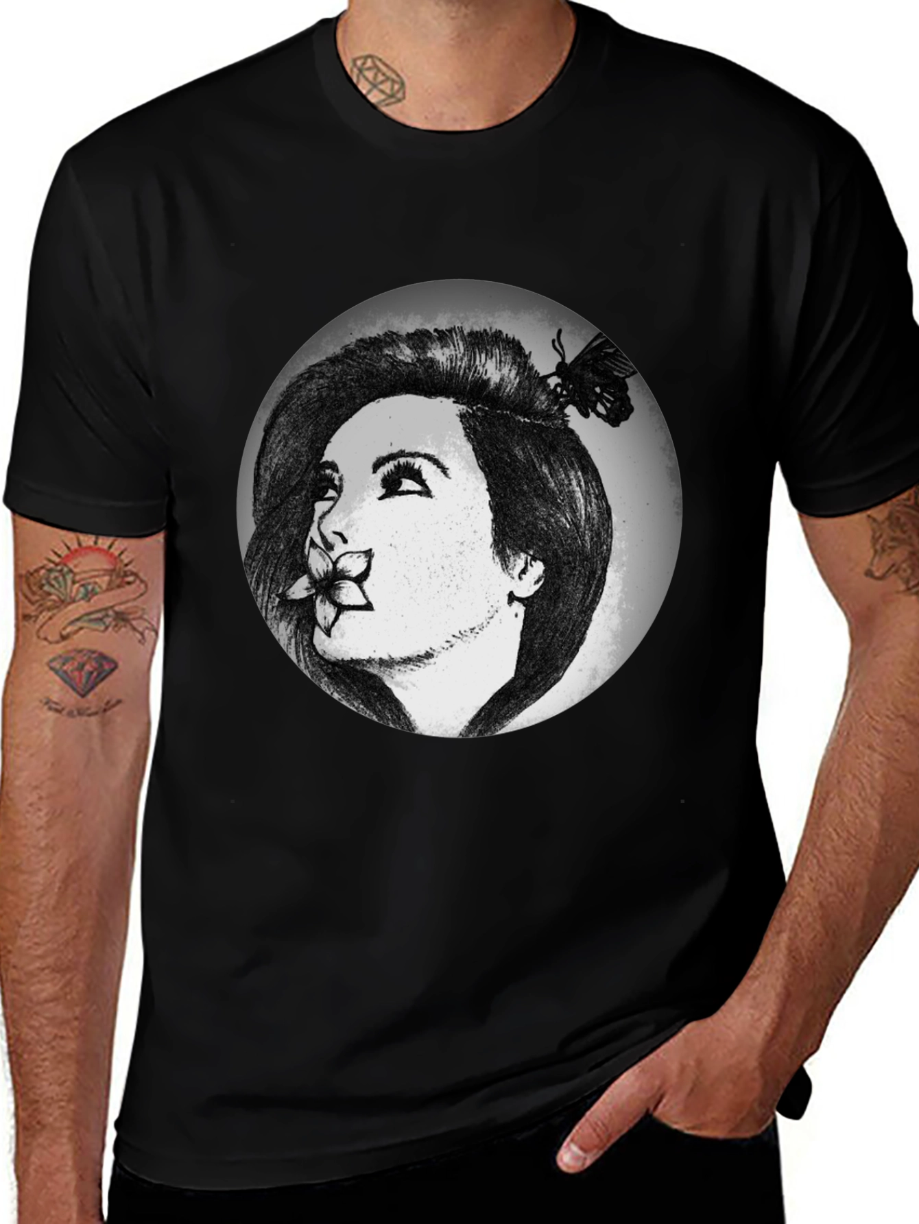 Woman with Flower Graphic T-Shirt