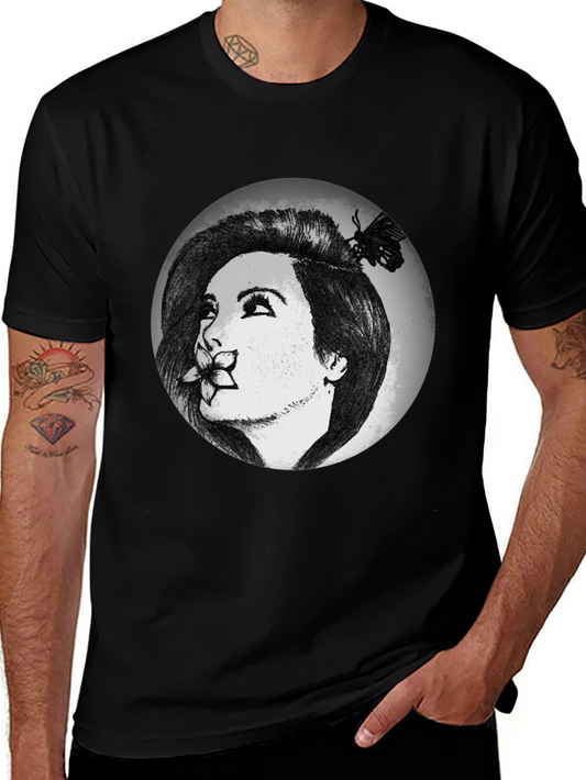 Woman with Flower Graphic T-Shirt