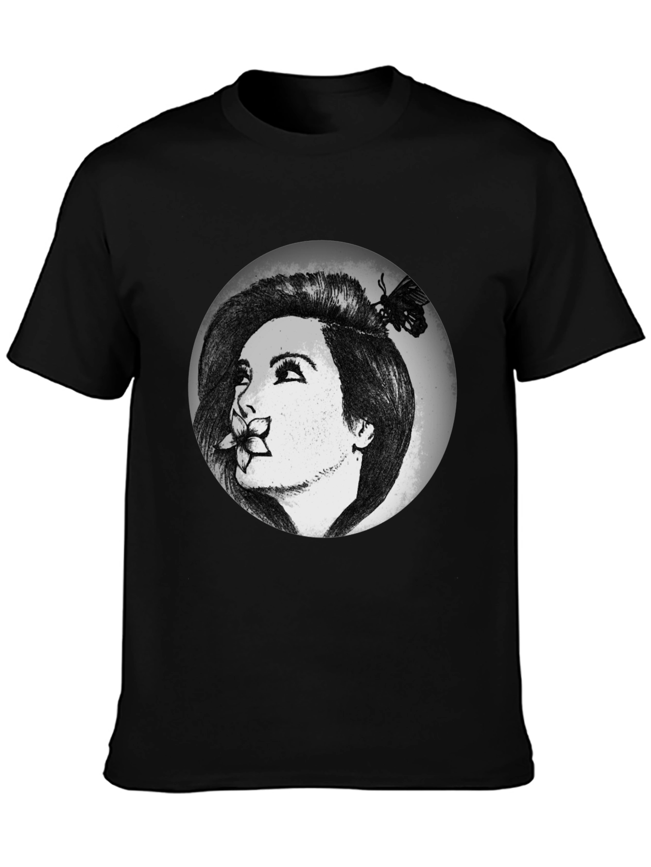 Woman with Flower Graphic T-Shirt