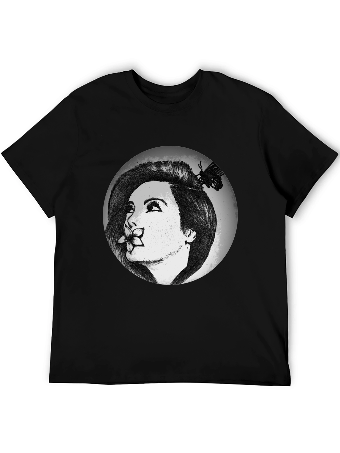 Woman with Flower Graphic T-Shirt