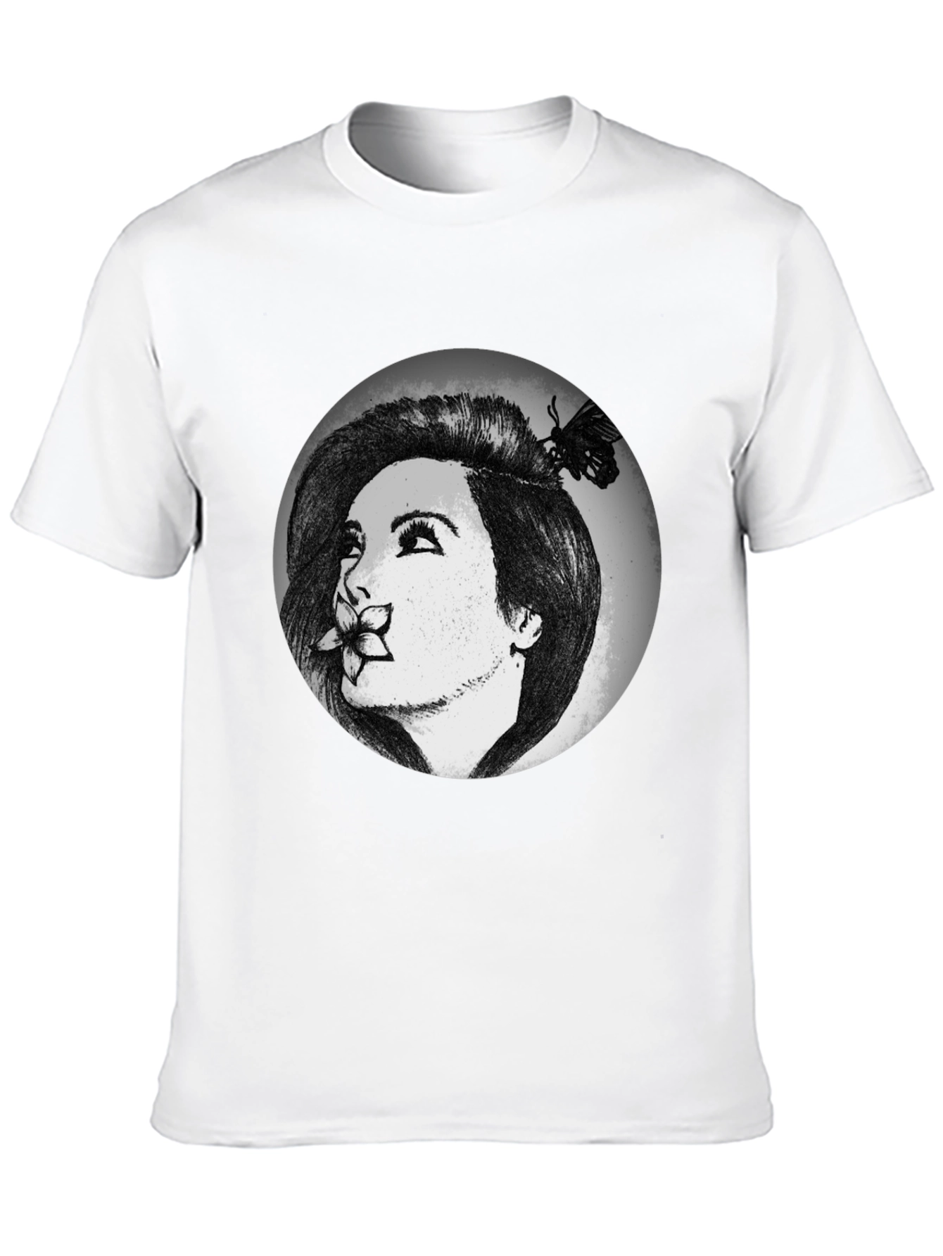 Woman with Flower Graphic T-Shirt