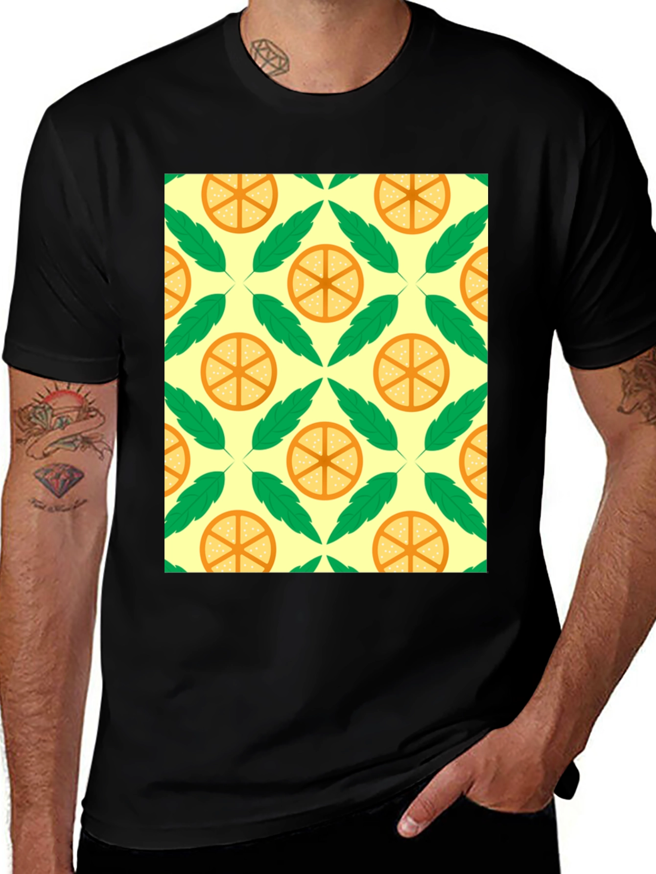 Citrus & Leaf Patterned Graphic Tee