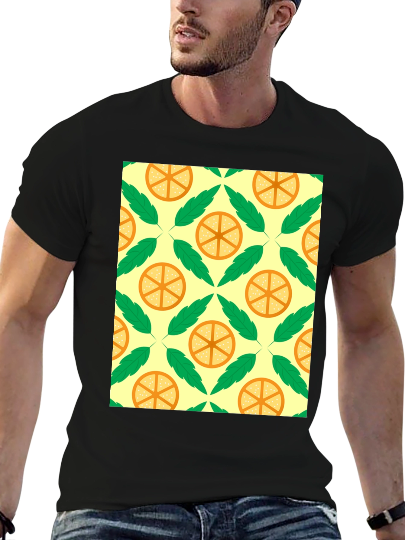 Citrus & Leaf Patterned Graphic Tee
