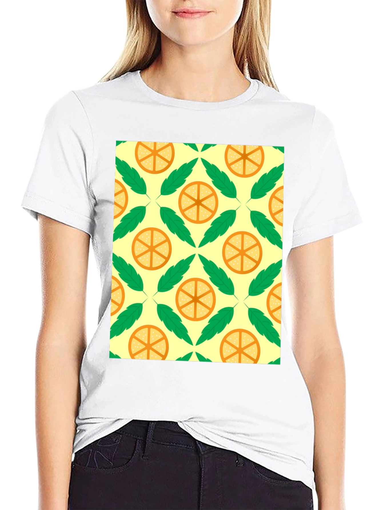 Citrus & Leaf Patterned Graphic Tee