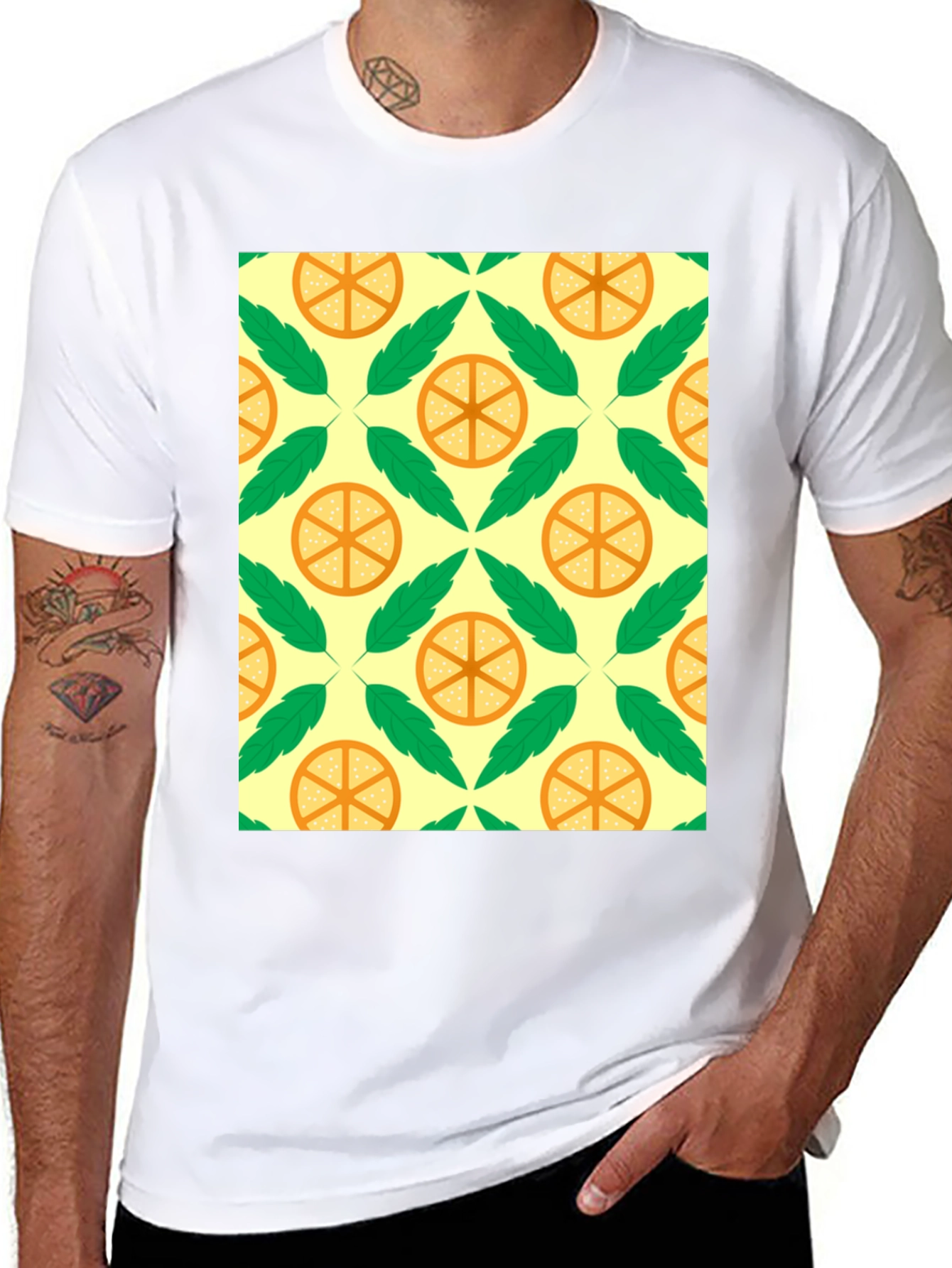 Citrus & Leaf Patterned Graphic Tee