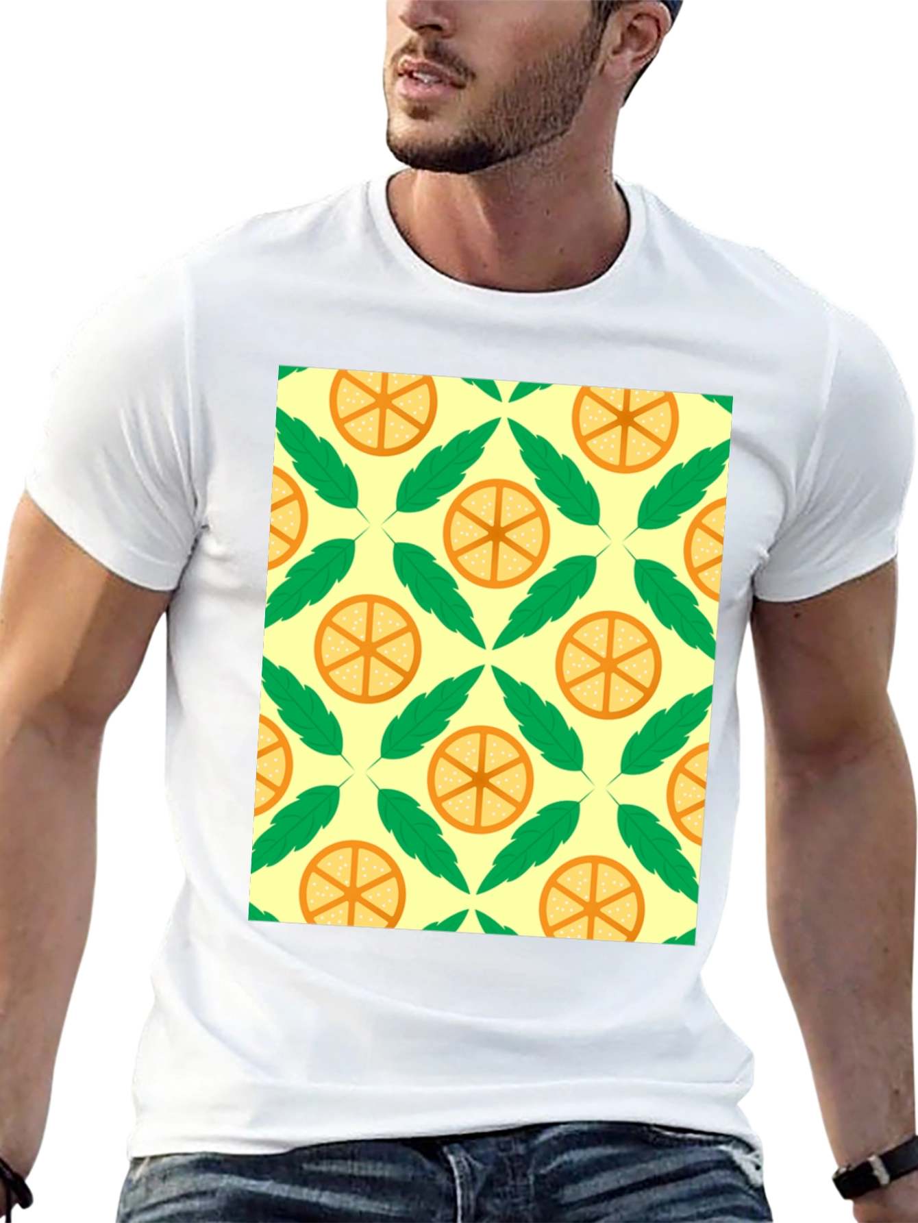 Citrus & Leaf Patterned Graphic Tee