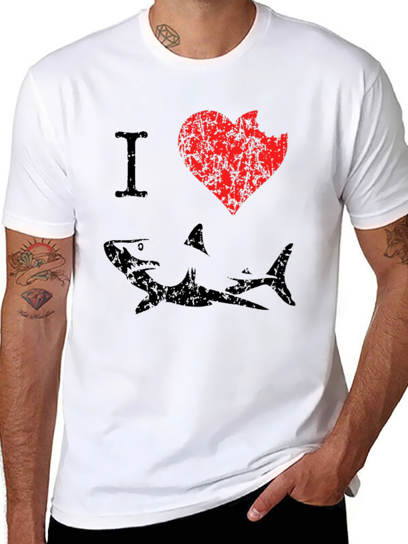 I Love Sharks Mens Graphic T-Shirt