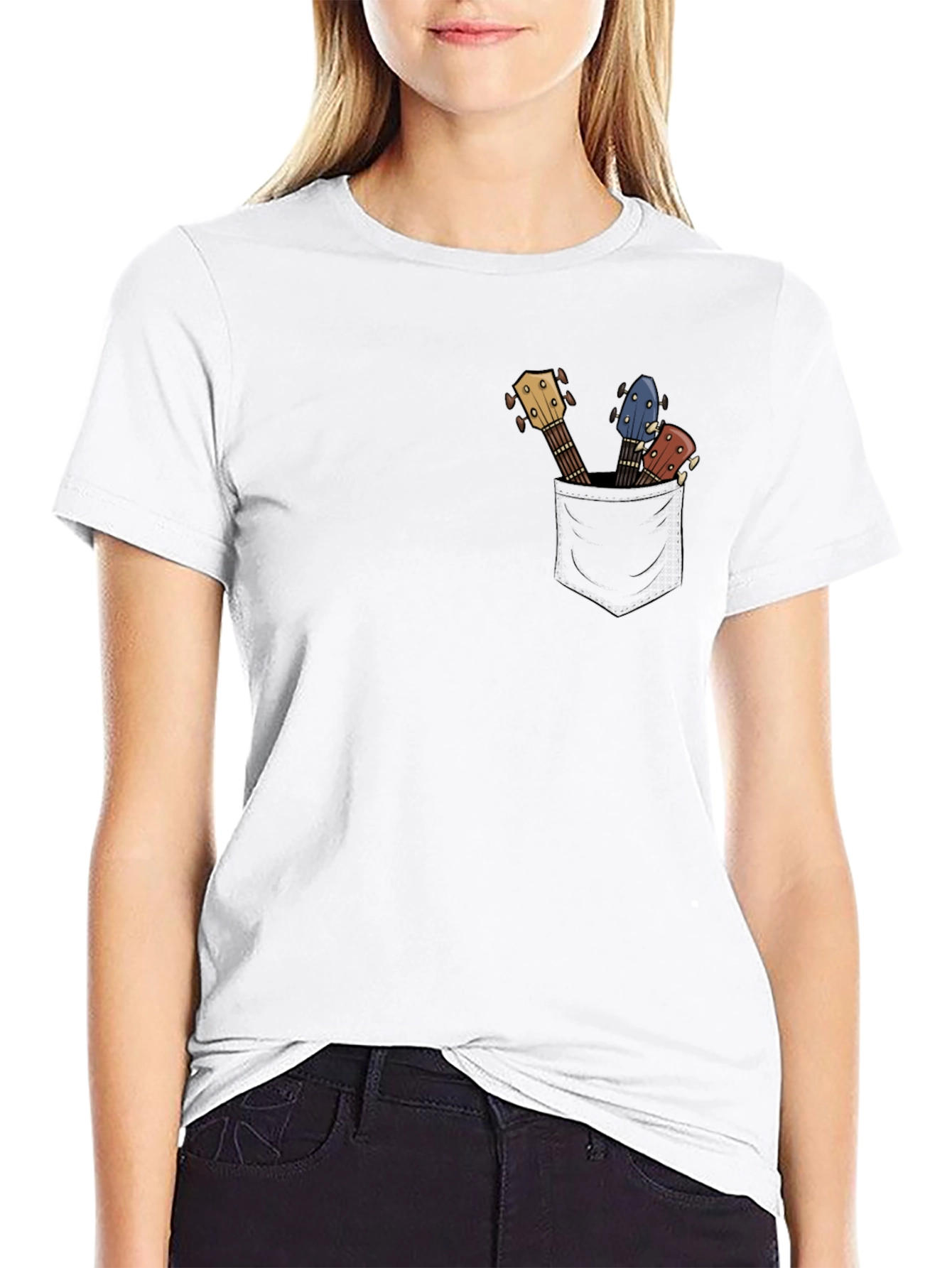 Guitar Pocket Print Mens Black T-Shirt