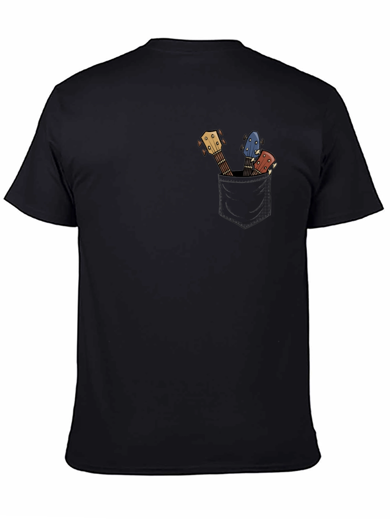 Guitar Pocket Print Mens Black T-Shirt