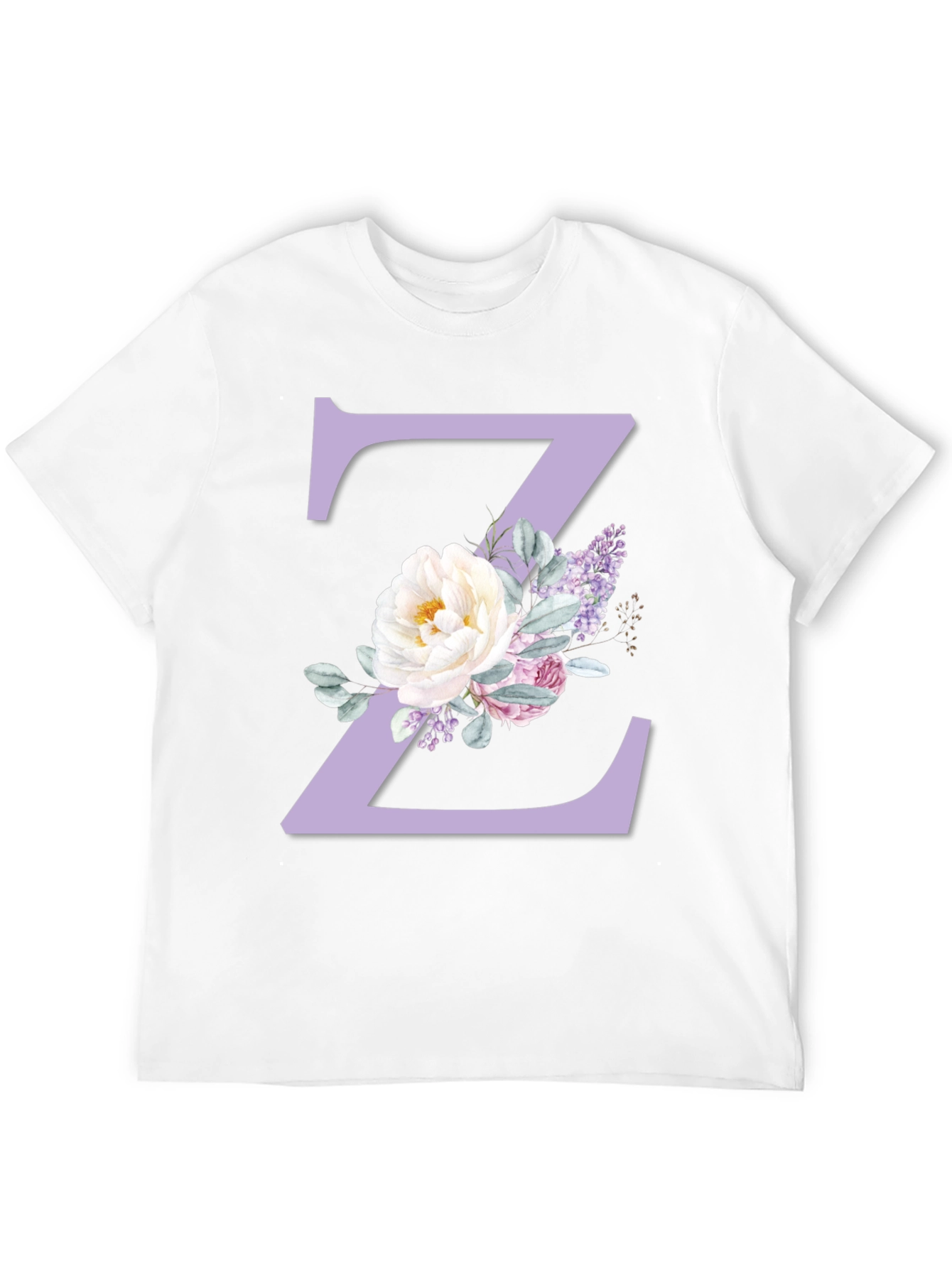 Floral Letter Z Initial Black T-Shirt