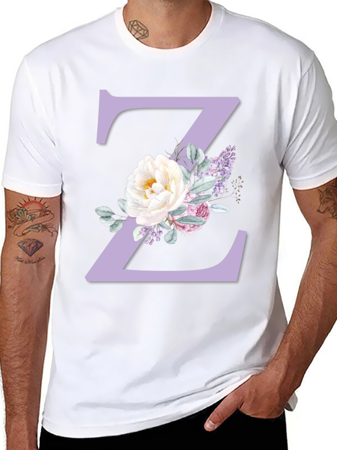 Floral Letter Z Initial Black T-Shirt