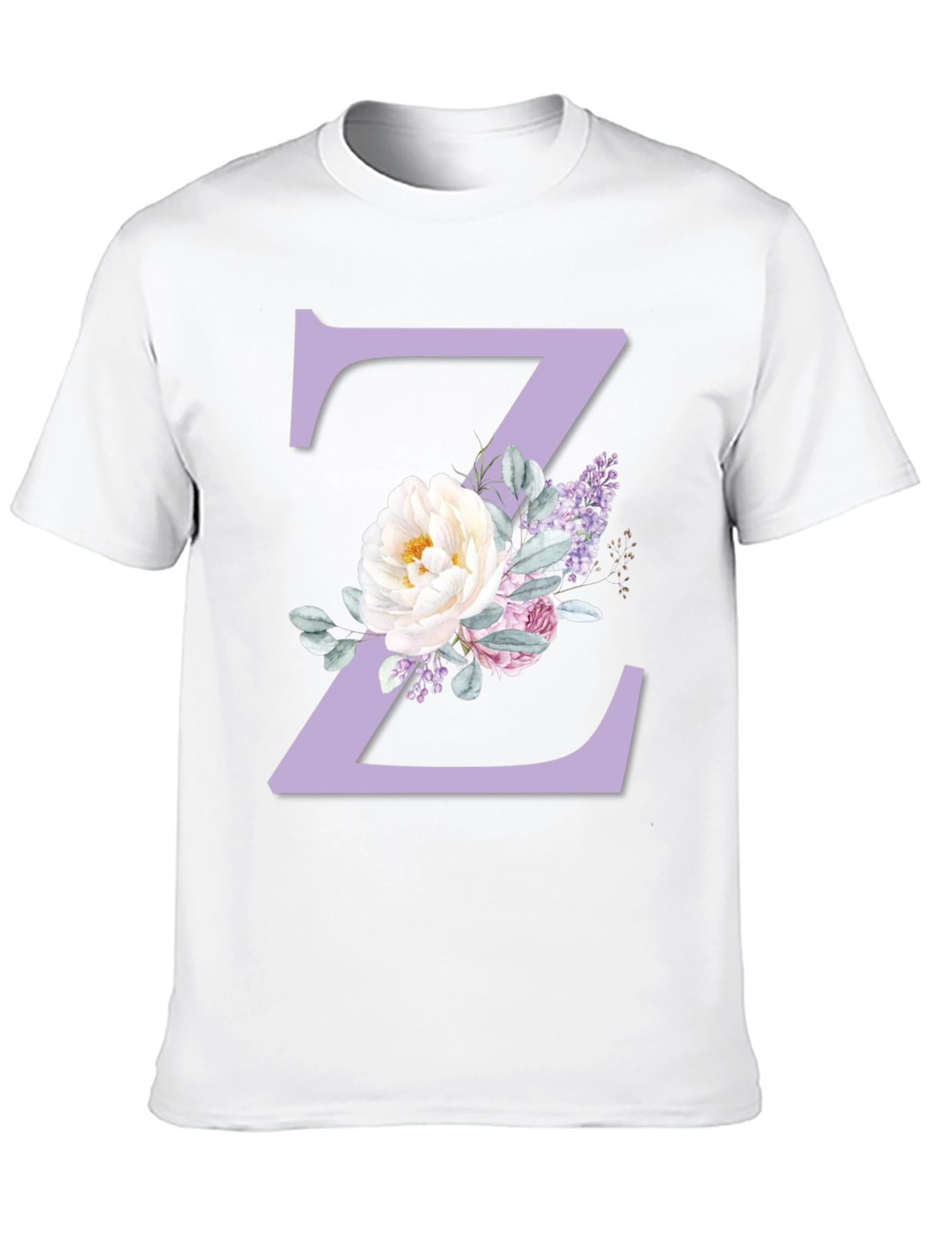 Floral Letter Z Initial Black T-Shirt