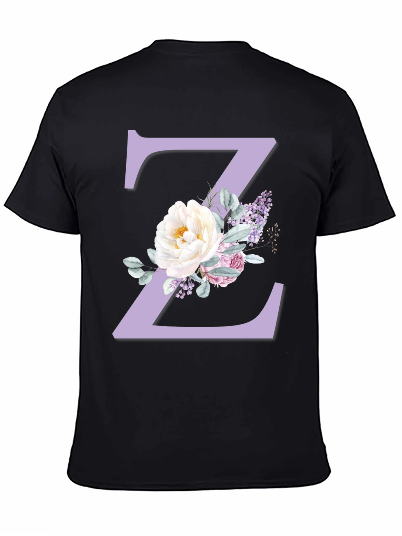 Floral Letter Z Initial Black T-Shirt