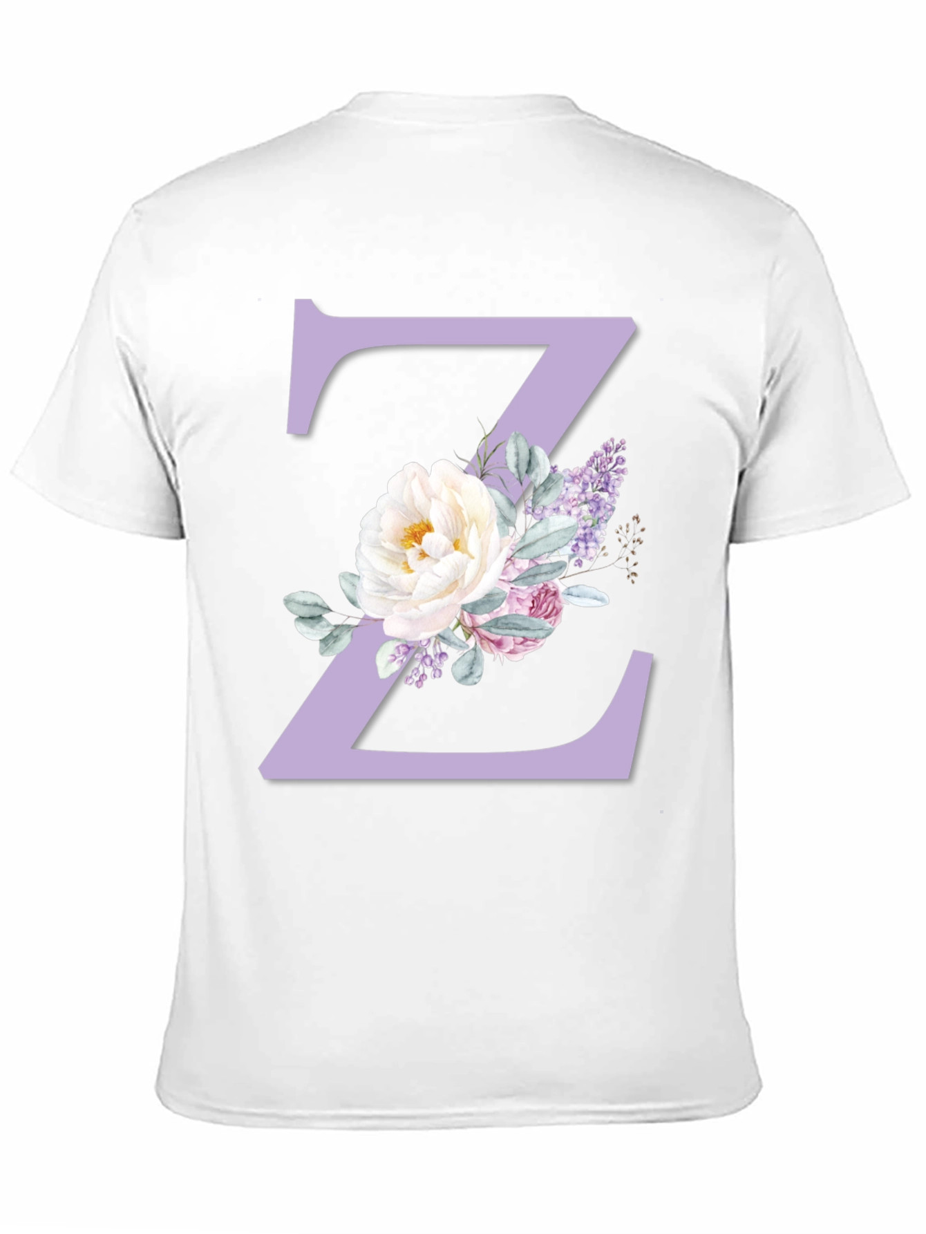 Floral Letter Z Initial Black T-Shirt