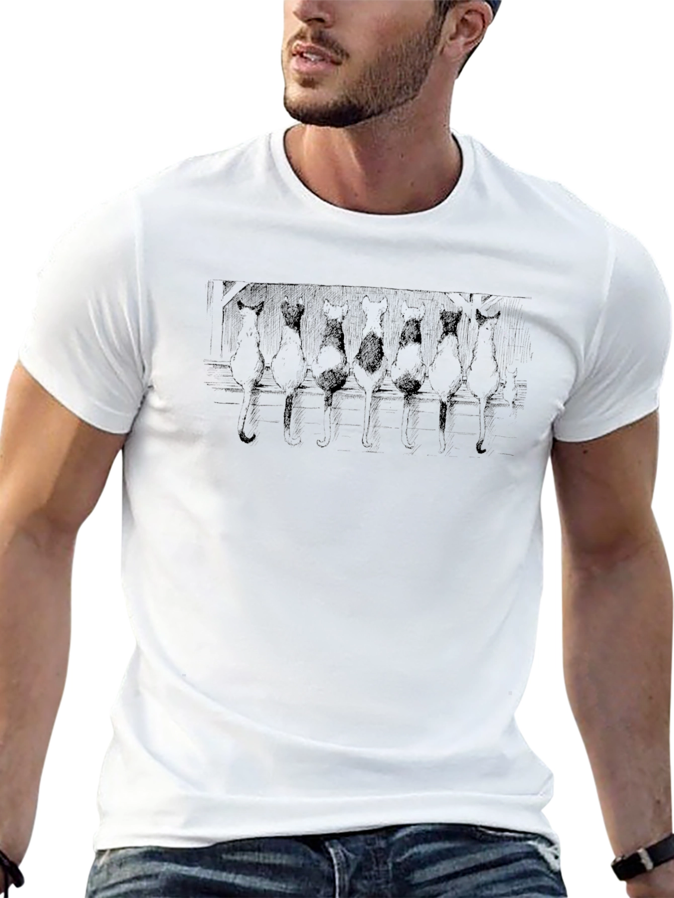 Cats on a Fence Black T-Shirt