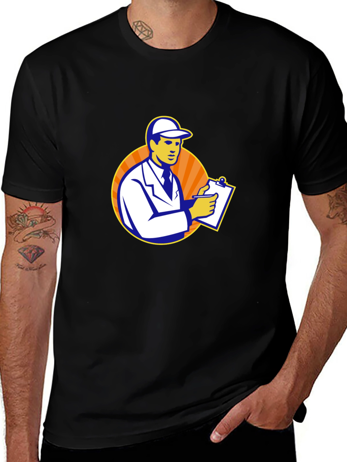 Cartoon Inspector Graphic Black T-Shirt