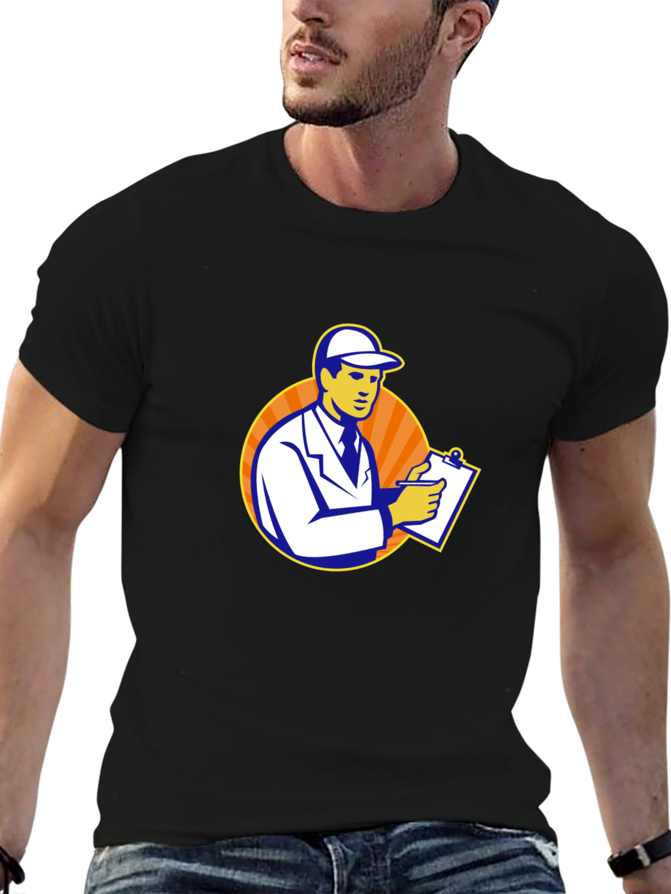 Cartoon Inspector Graphic Black T-Shirt