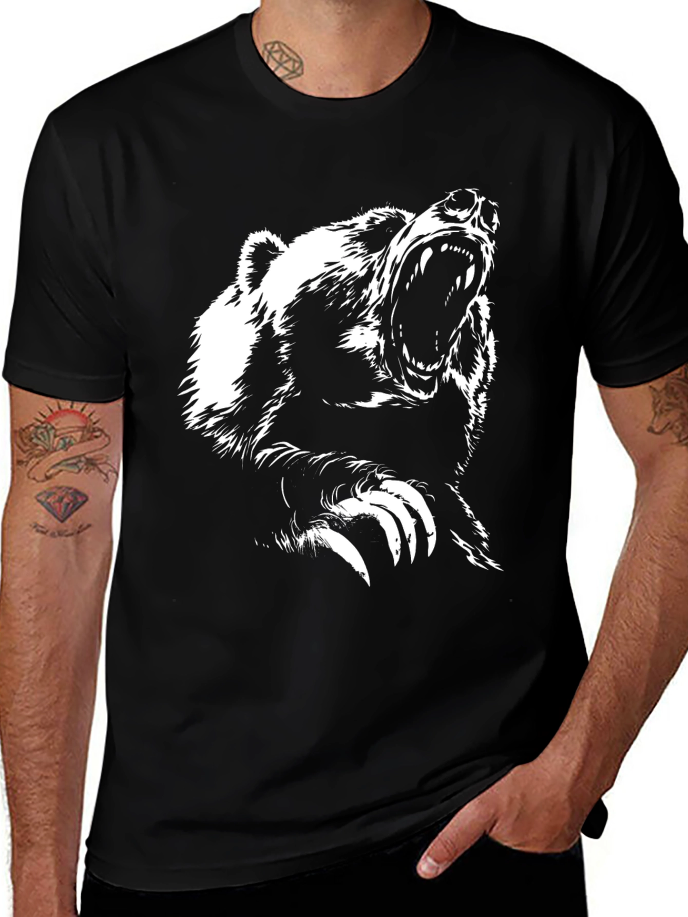 Bear Graphic T-Shirt - Mens Black Tee
