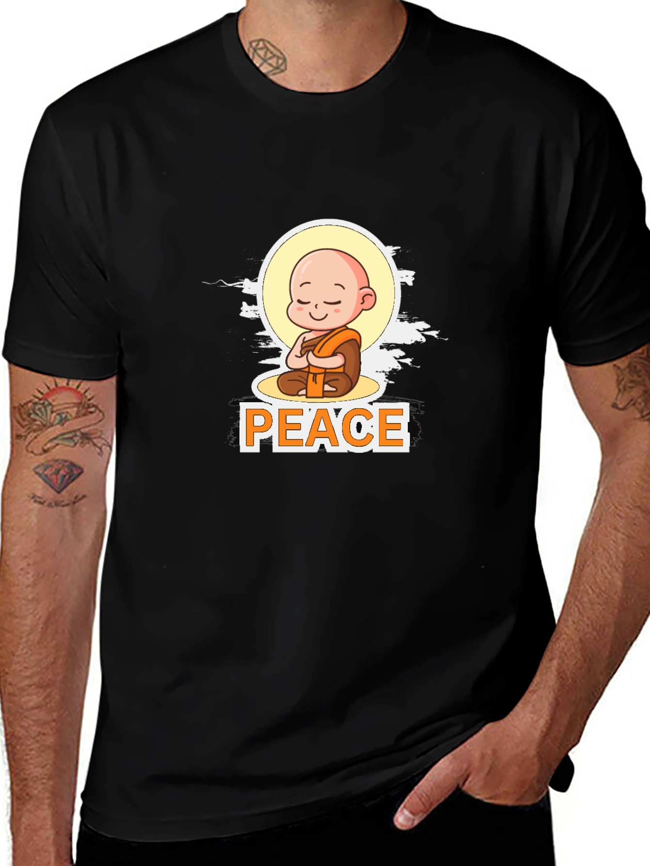 Peace Monk Graphic T-Shirt - Mens Black Tee