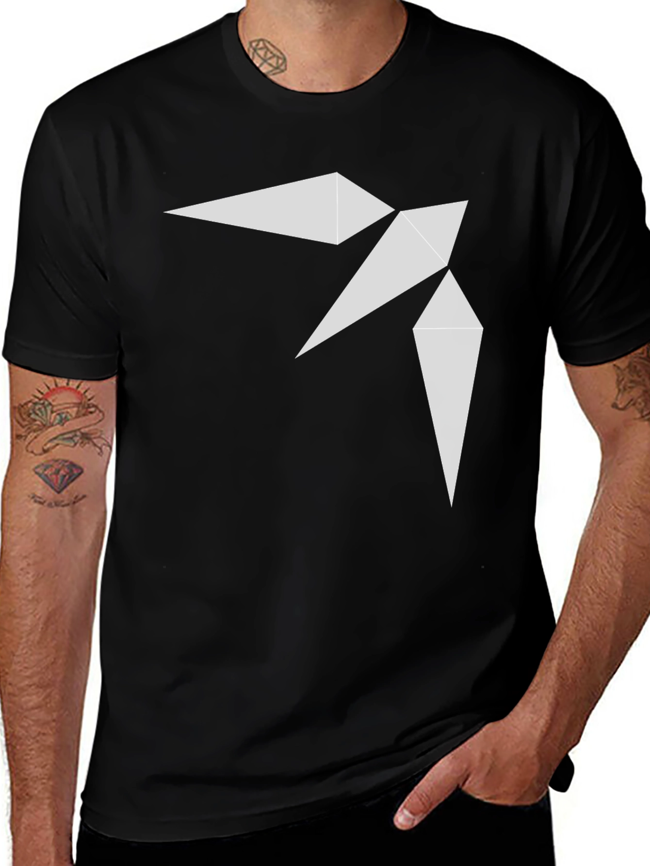 Geometric Bird Print Black T-Shirt