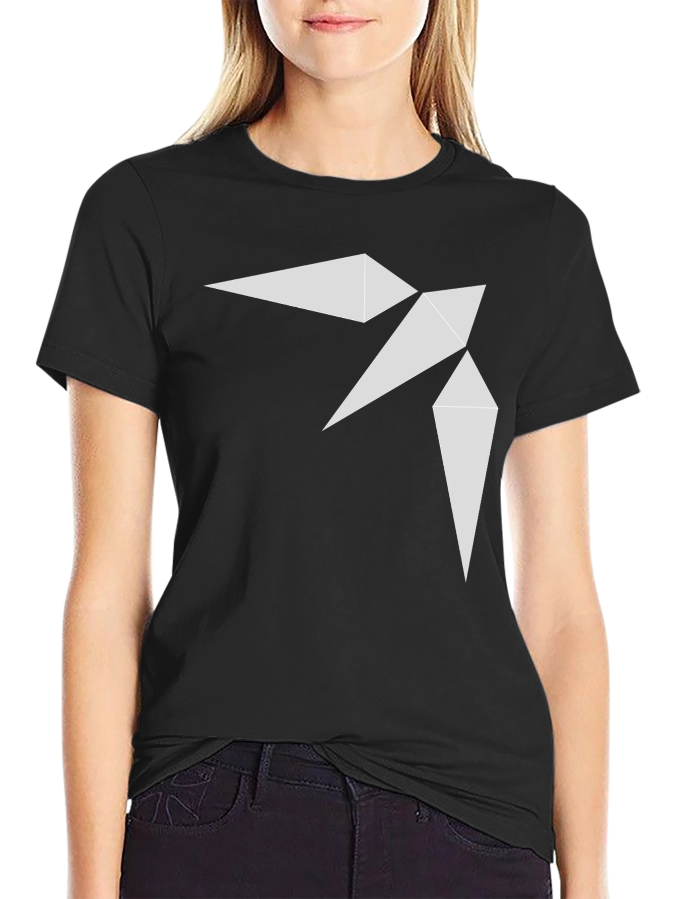 Geometric Bird Print Black T-Shirt