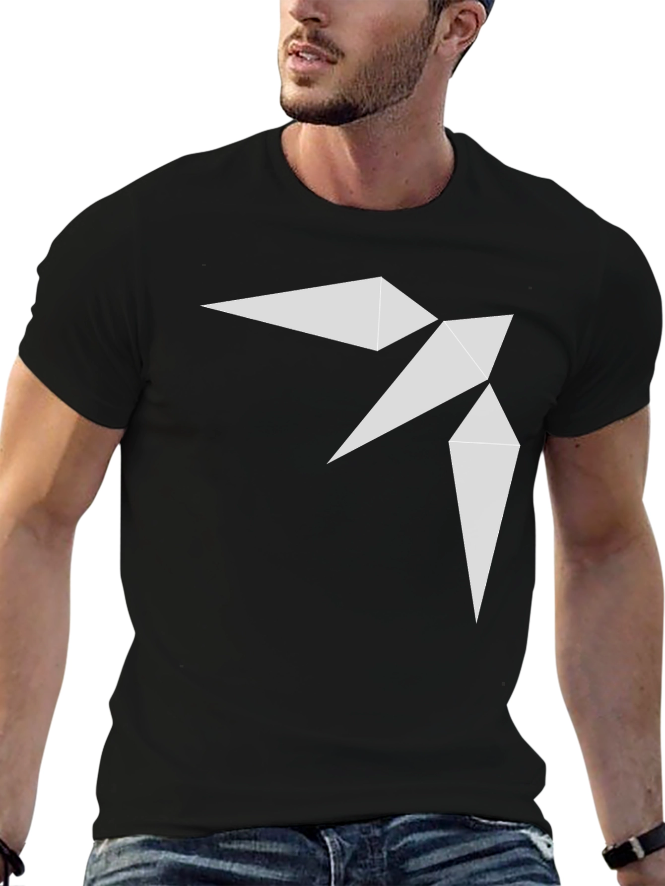 Geometric Bird Print Black T-Shirt