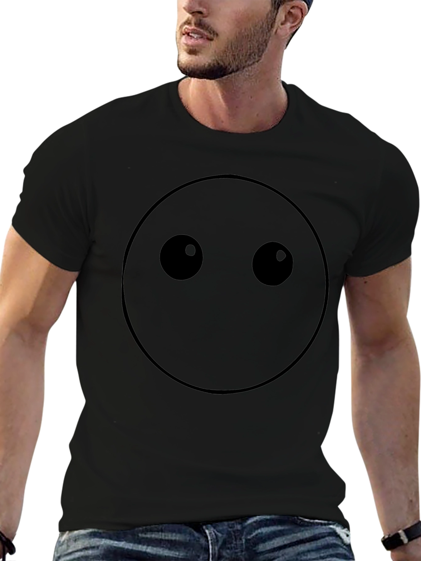 Minimalist Black Graphic Tee - Emoticon Style