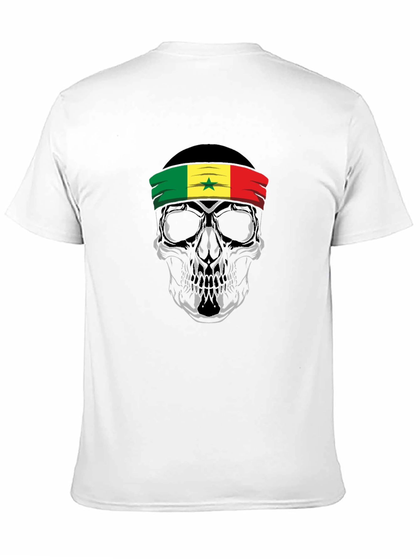 Senegal Flag Skull Graphic Tee - Black