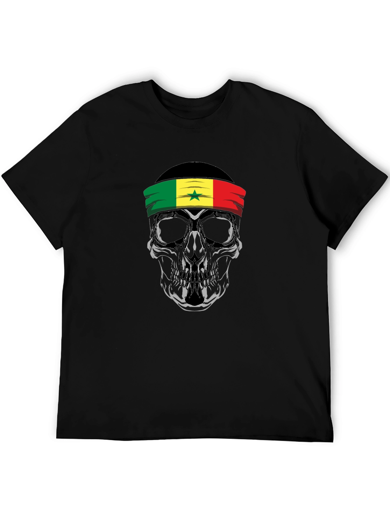Senegal Flag Skull Graphic Tee - Black