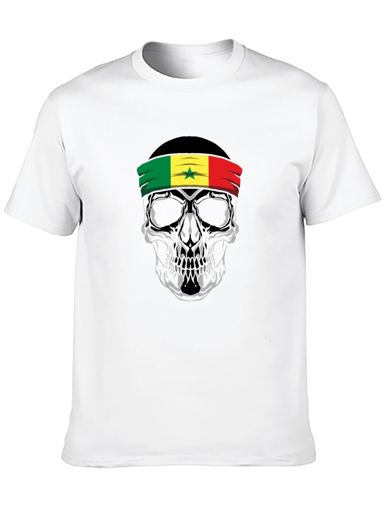 Senegal Flag Skull Graphic Tee - Black
