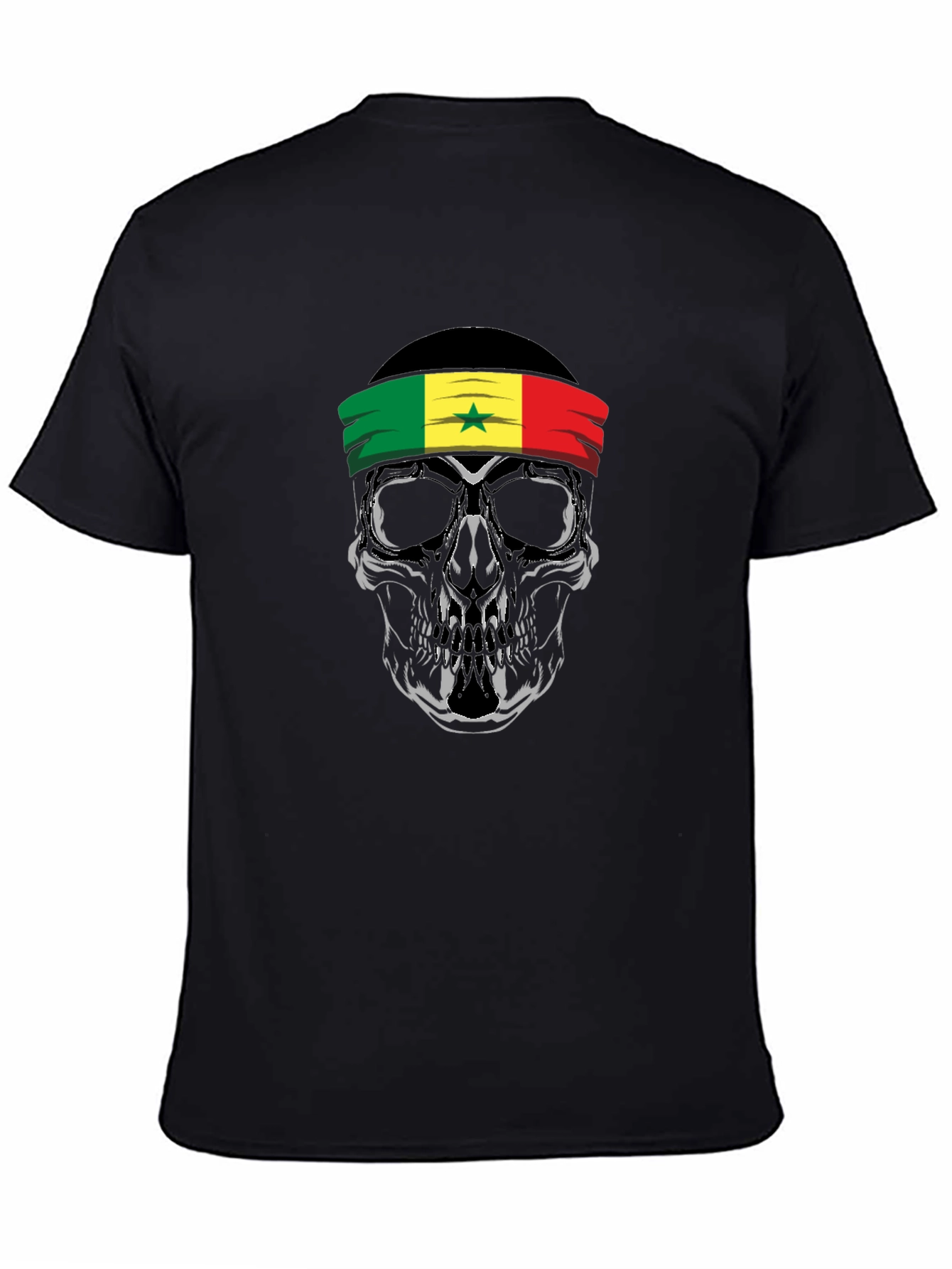 Senegal Flag Skull Graphic Tee - Black