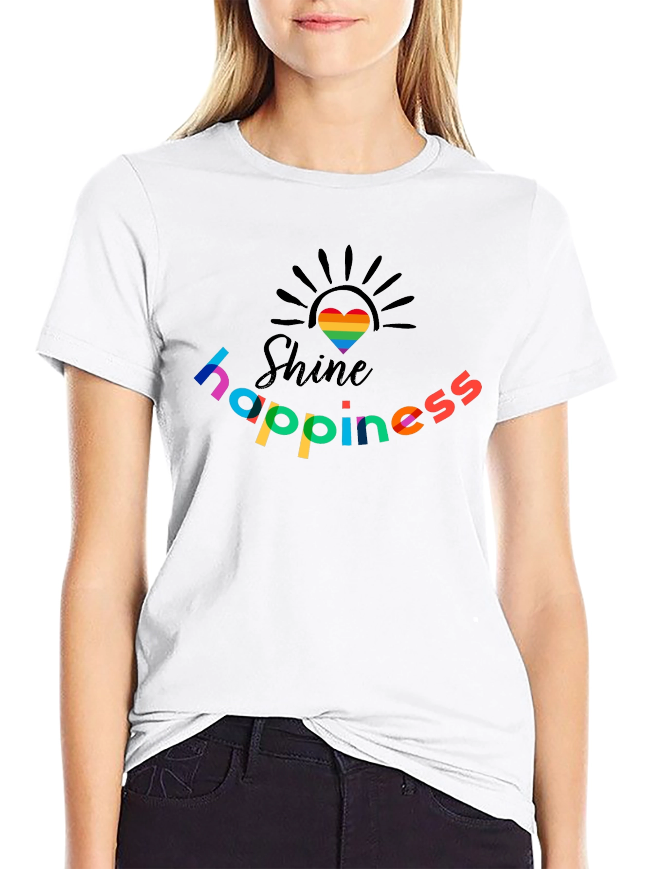 Shine Happiness Rainbow Heart Graphic T-Shirt