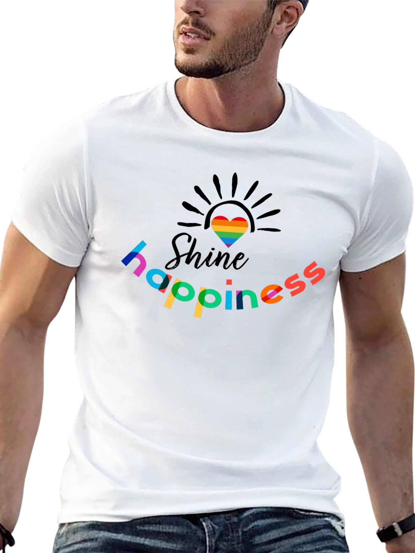 Shine Happiness Rainbow Heart Graphic T-Shirt