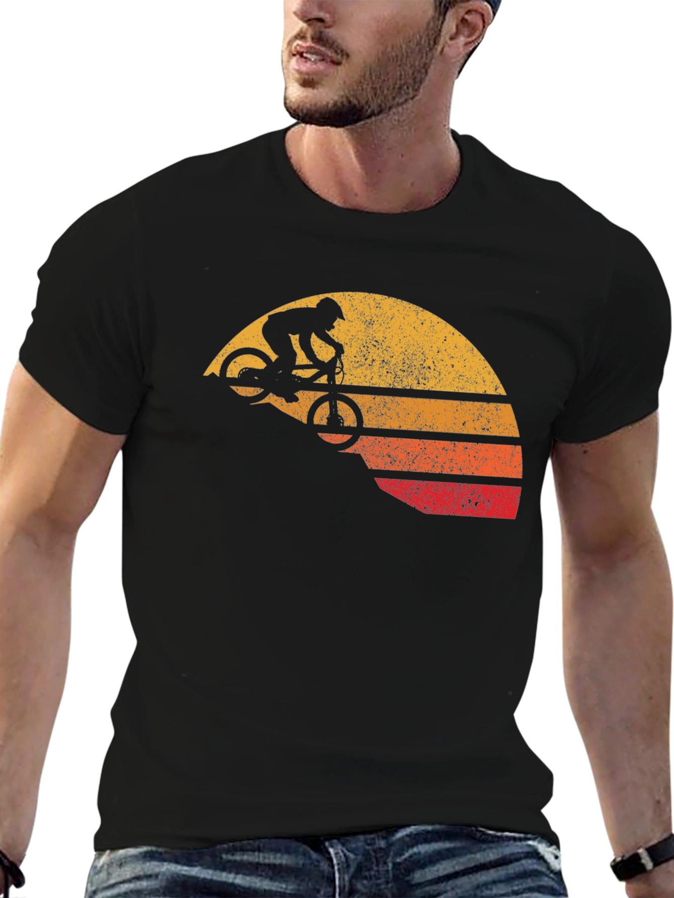 Retro Mountain Bike Sunset Graphic T-Shirt