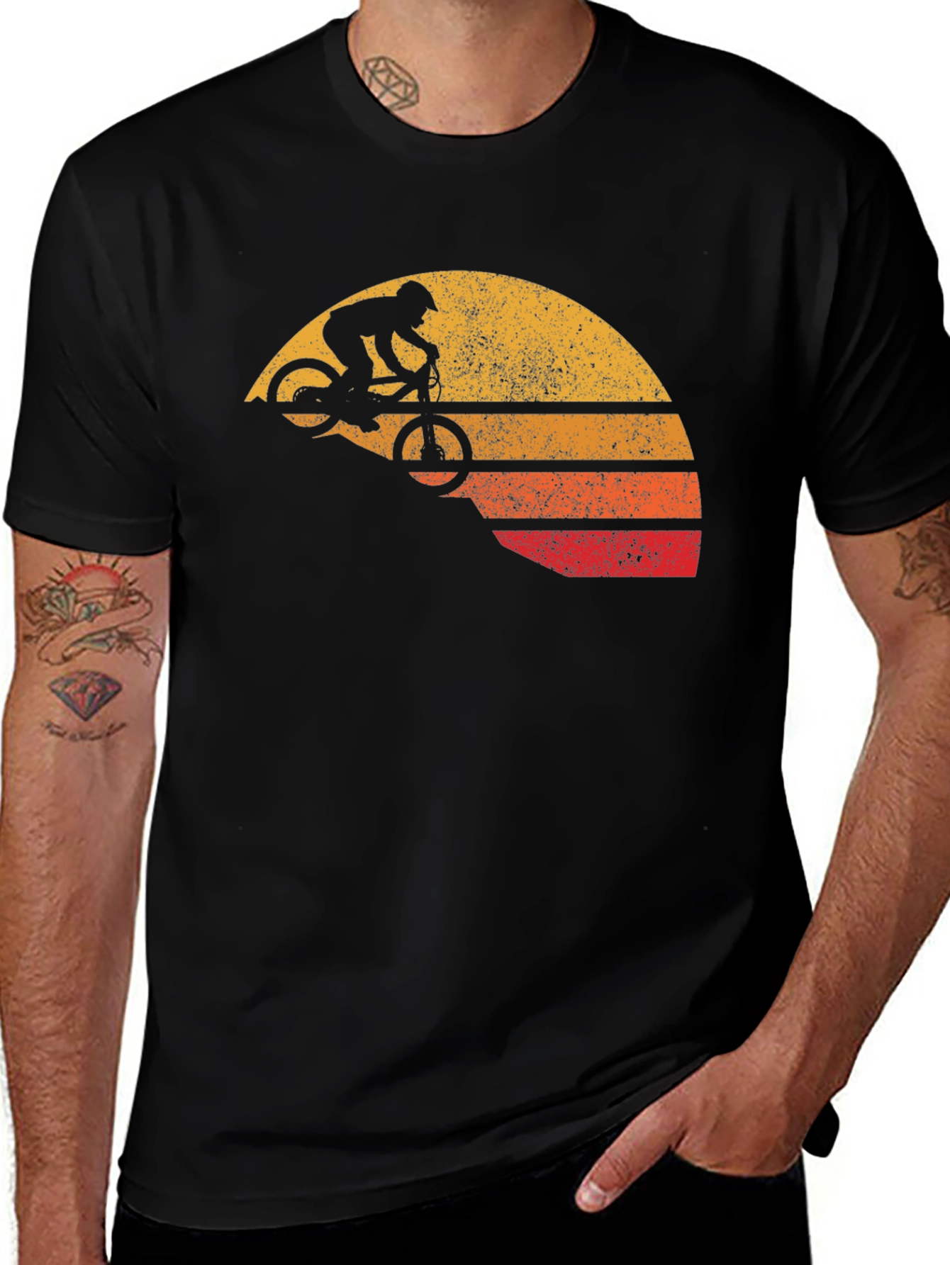 Retro Mountain Bike Sunset Graphic T-Shirt