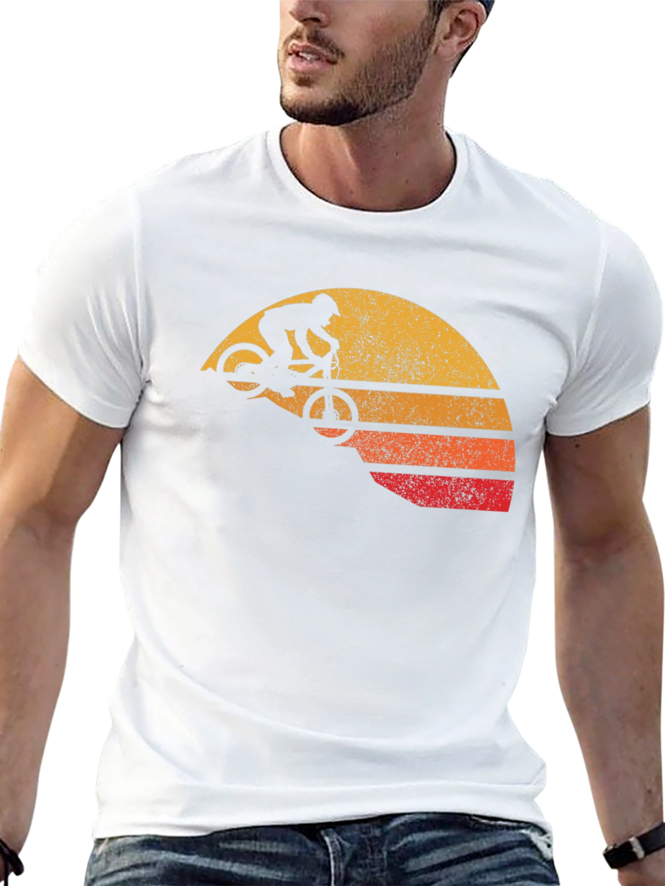 Retro Mountain Bike Sunset Graphic T-Shirt