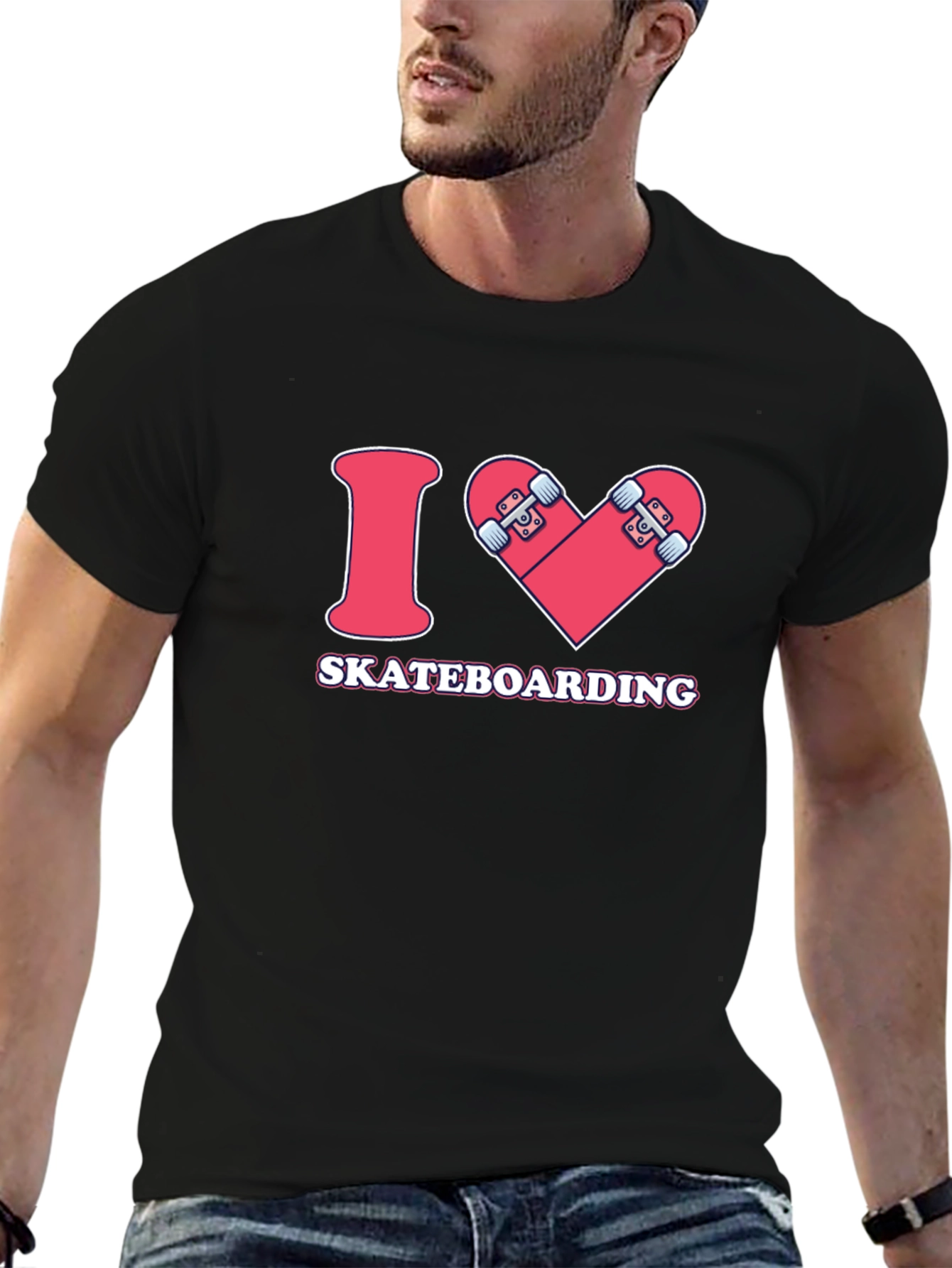 I Heart Skateboarding Graphic Tee - Black