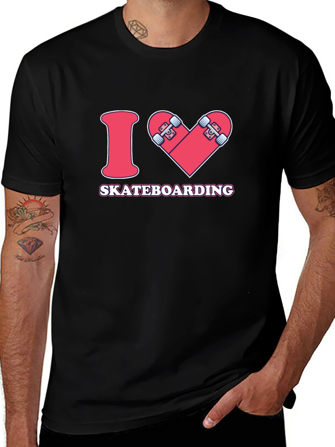 I Heart Skateboarding Graphic Tee - Black